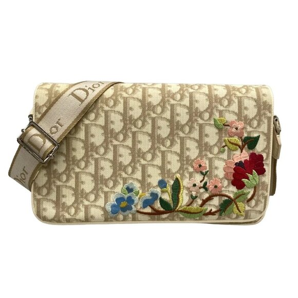 Auth DIOR/ChristianDior Flower Beige Cream Multi PVC Leather Shoulder Bag - Picture 1 of 16